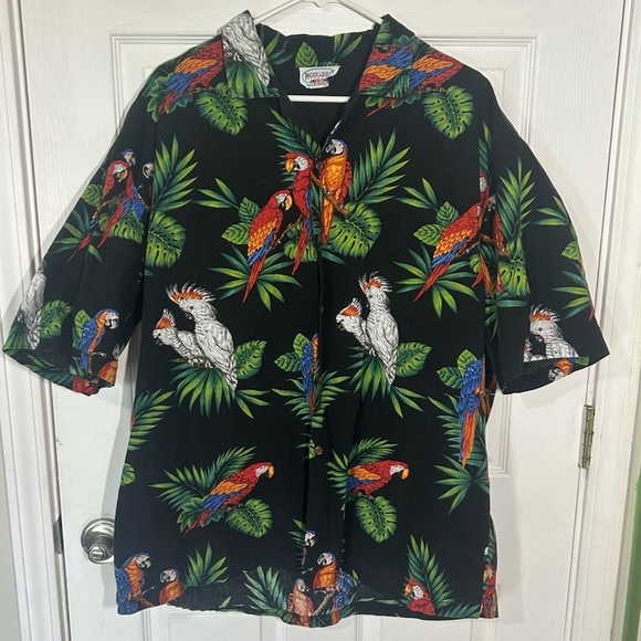 Pacific Legend Other - Pacific Legend Hawaiian 2XL Black Colorful Bird Parrots Tropical Luau Cotton
